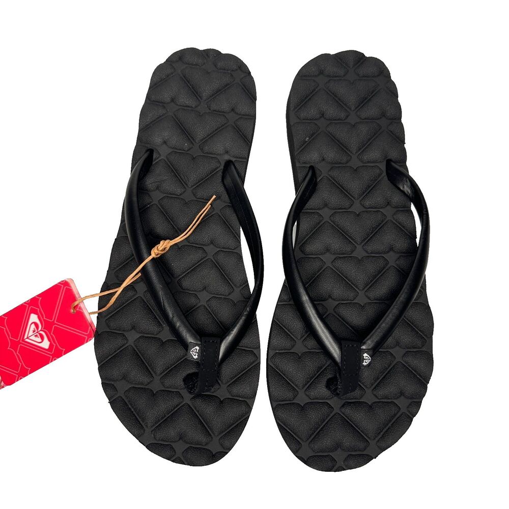 Roxy Shoresoft Womens Black Textured Footbed Flip Flop Sandals Size 7 NWT